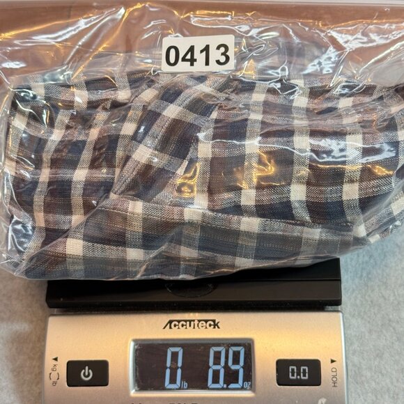 Cigar Couture Mens Medium Plaid Linen Button-Up Shirt Brown Blue Beige - Picture 8 of 8